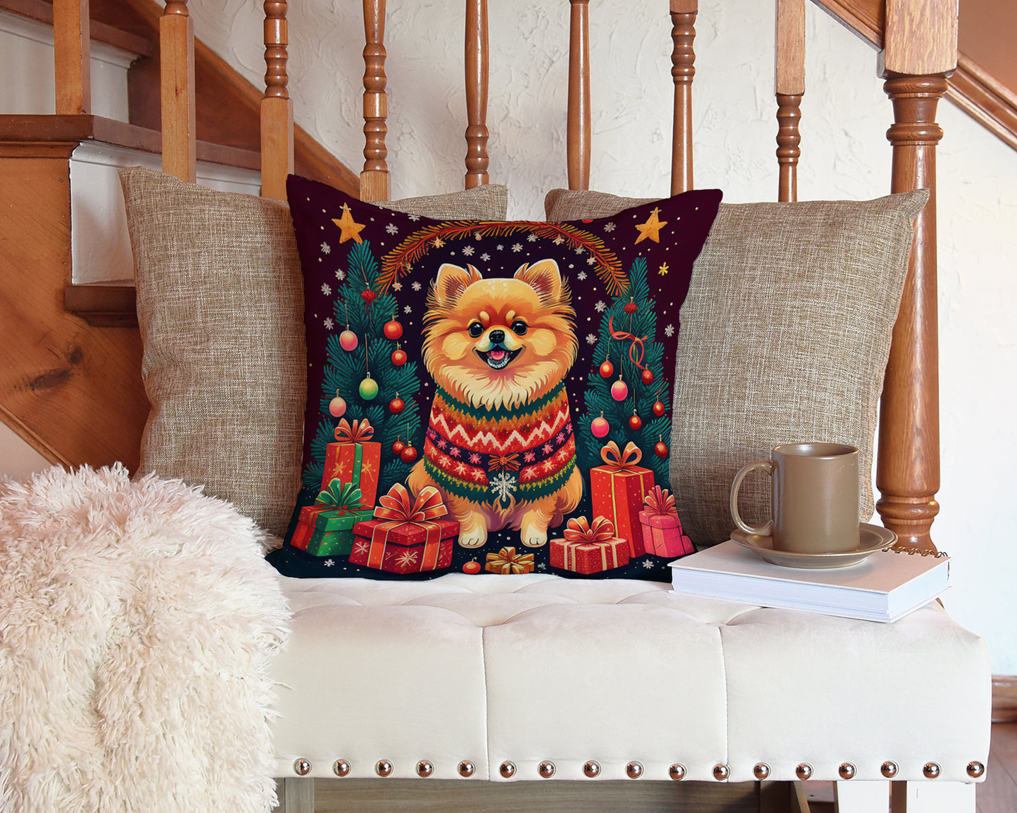 Pomeranian Christmas Throw Pillow