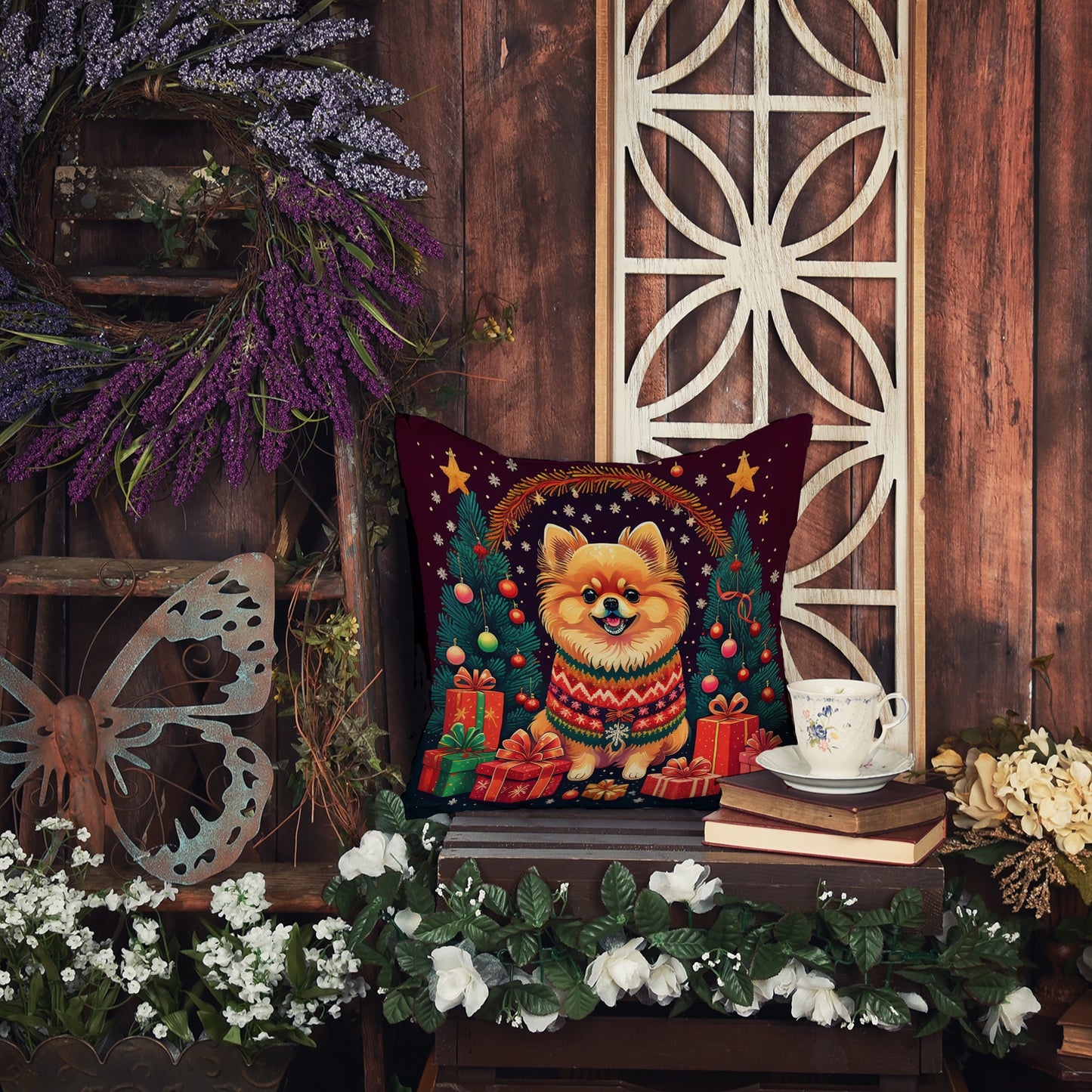 Pomeranian Christmas Throw Pillow