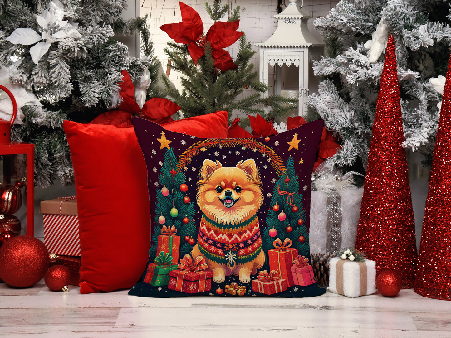 Pomeranian Christmas Throw Pillow