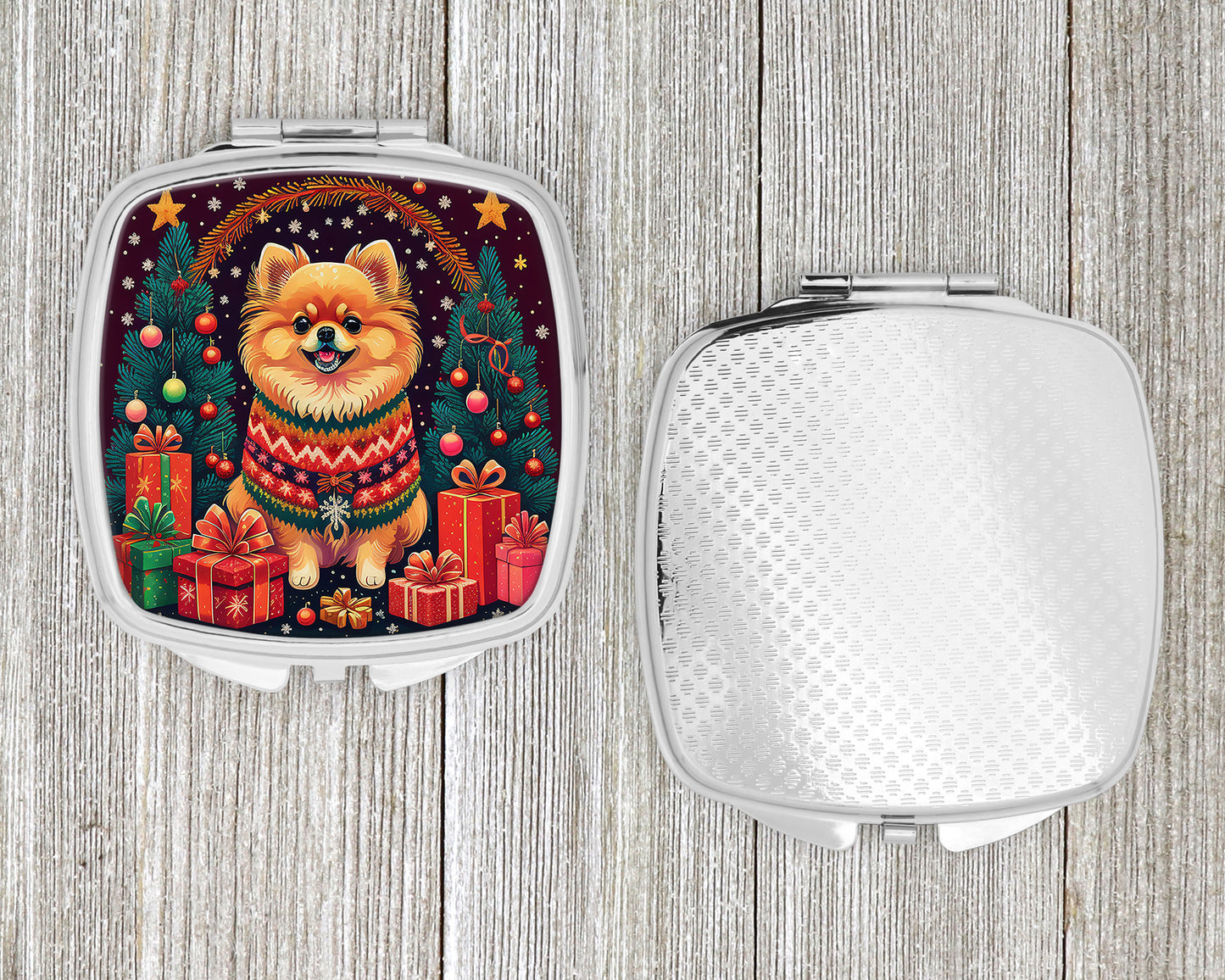 Pomeranian Christmas Compact Mirror