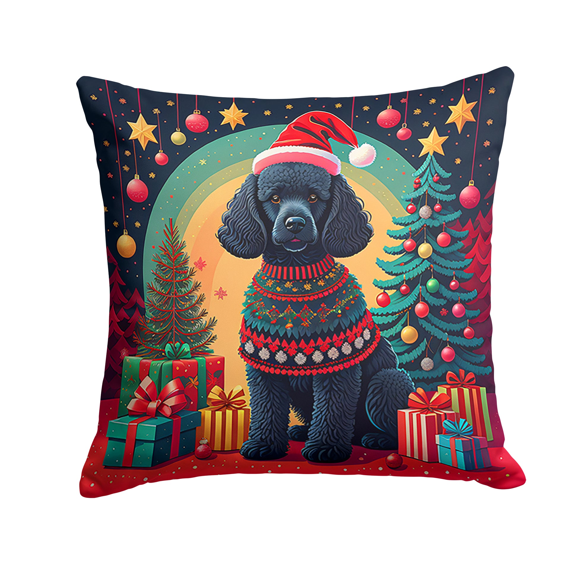 Buy this Black  Poodle Christmas Throw Pillow