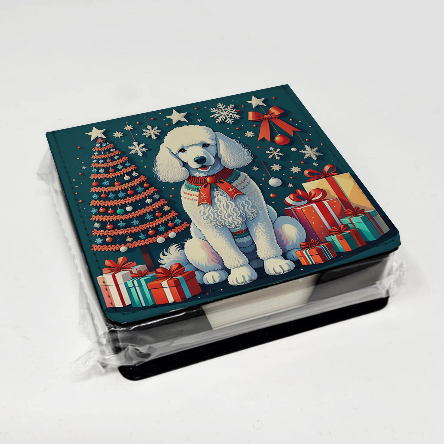 White Poodle Christmas PU Leather Note Paper Holder