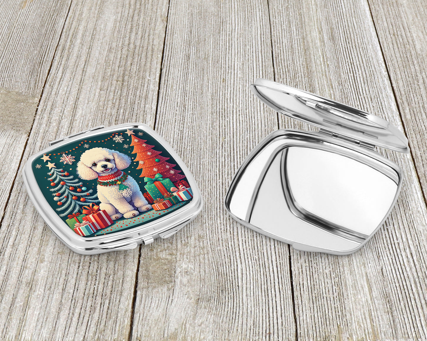 White Toy Poodle Christmas Compact Mirror