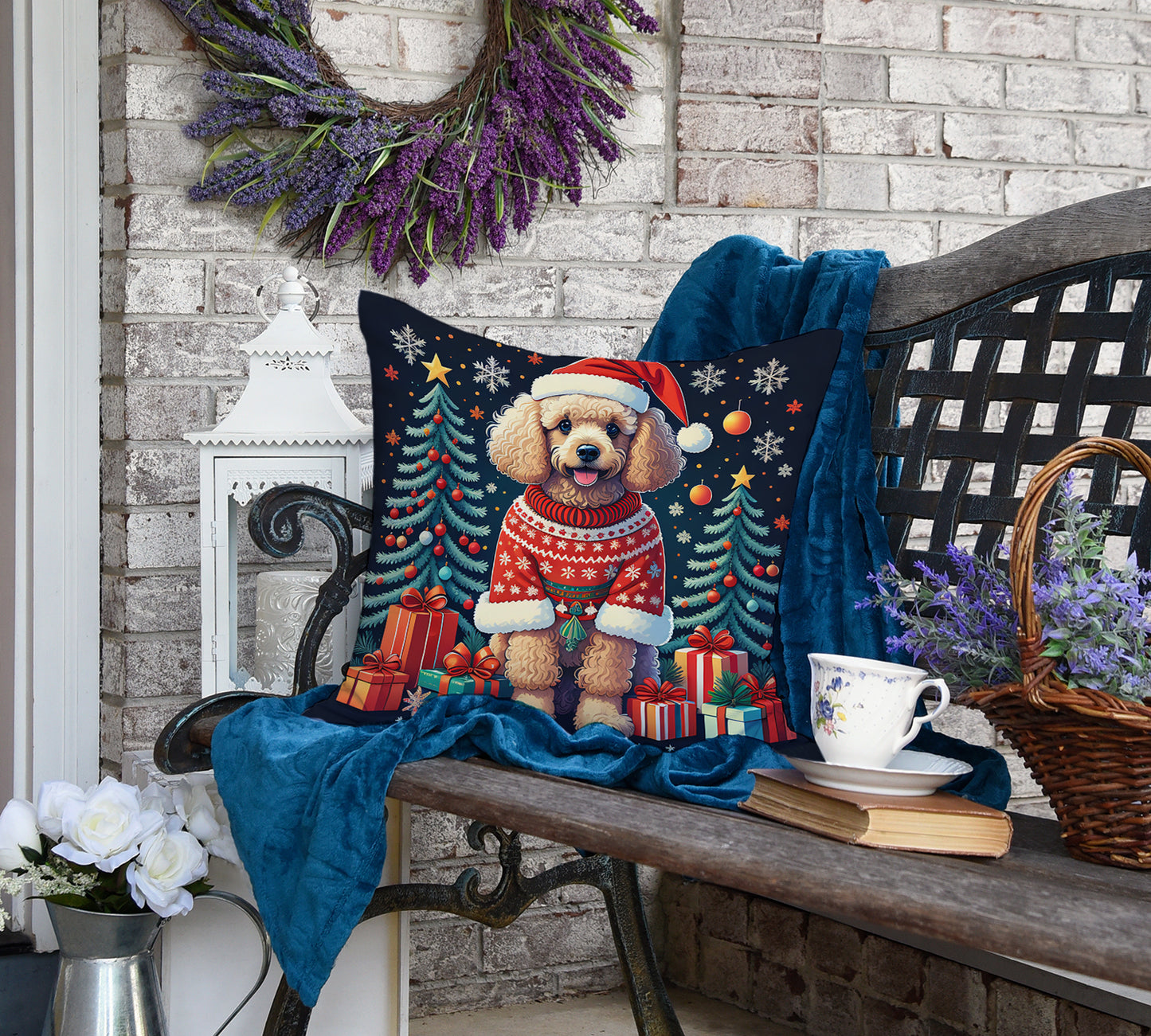 Apricot Toy Poodle Christmas Throw Pillow