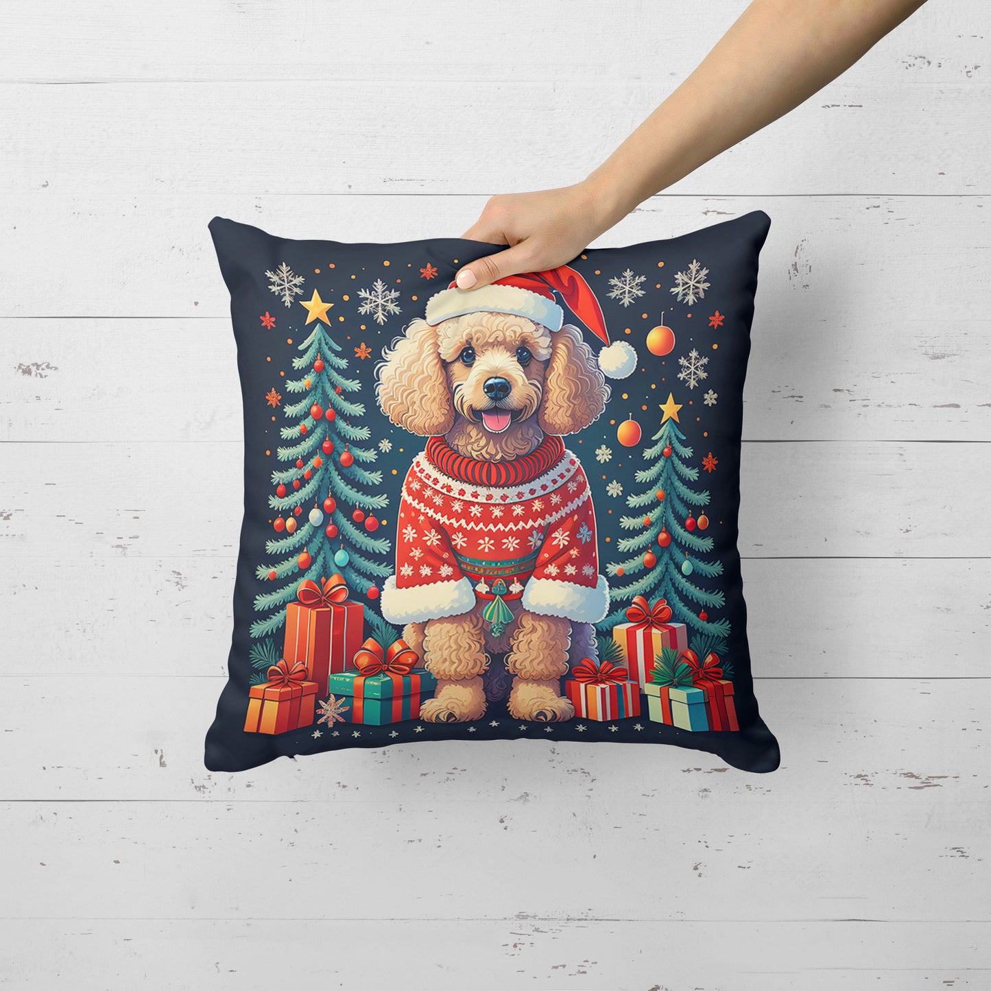 Apricot Toy Poodle Christmas Throw Pillow