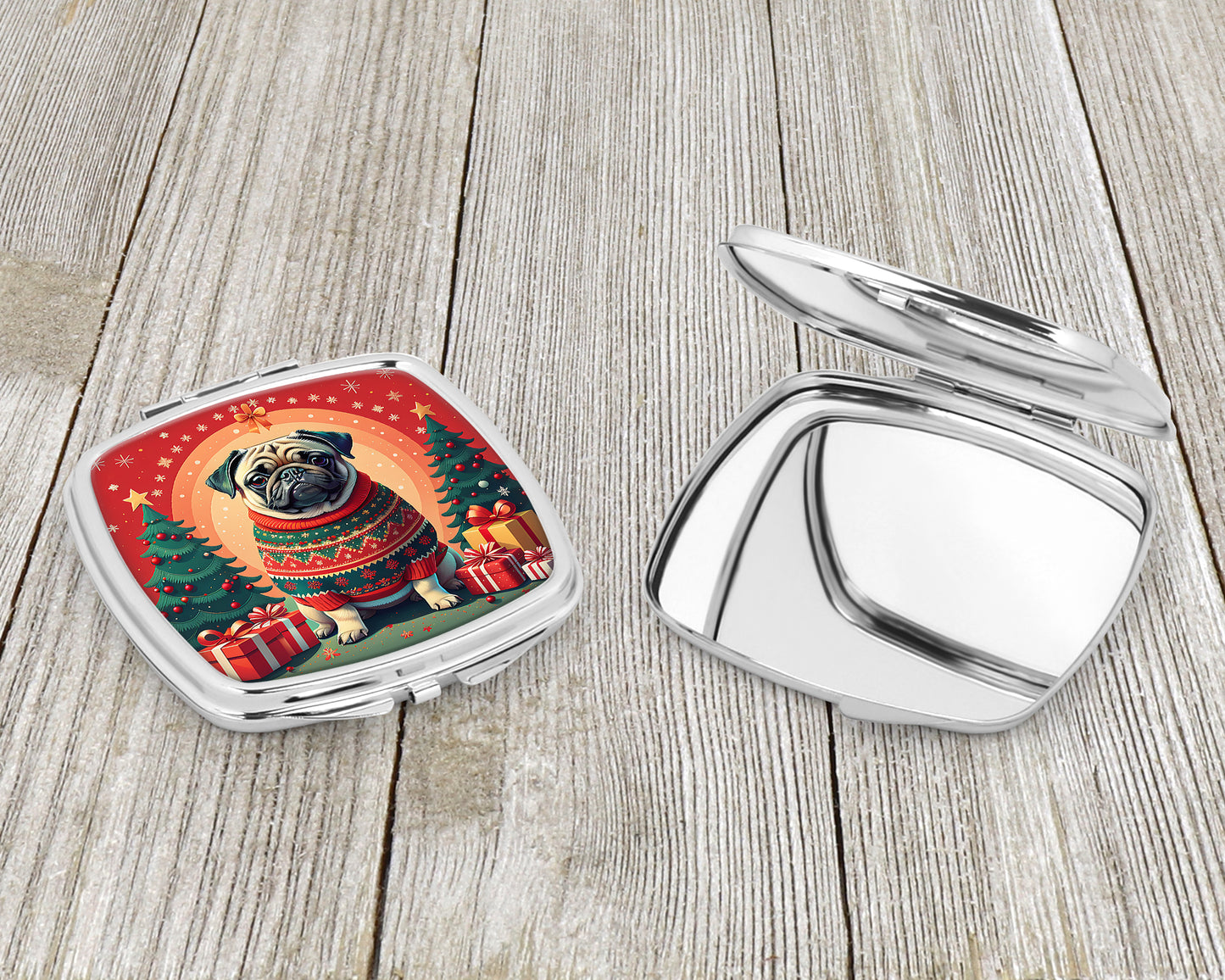 Fawn Pug Christmas Compact Mirror