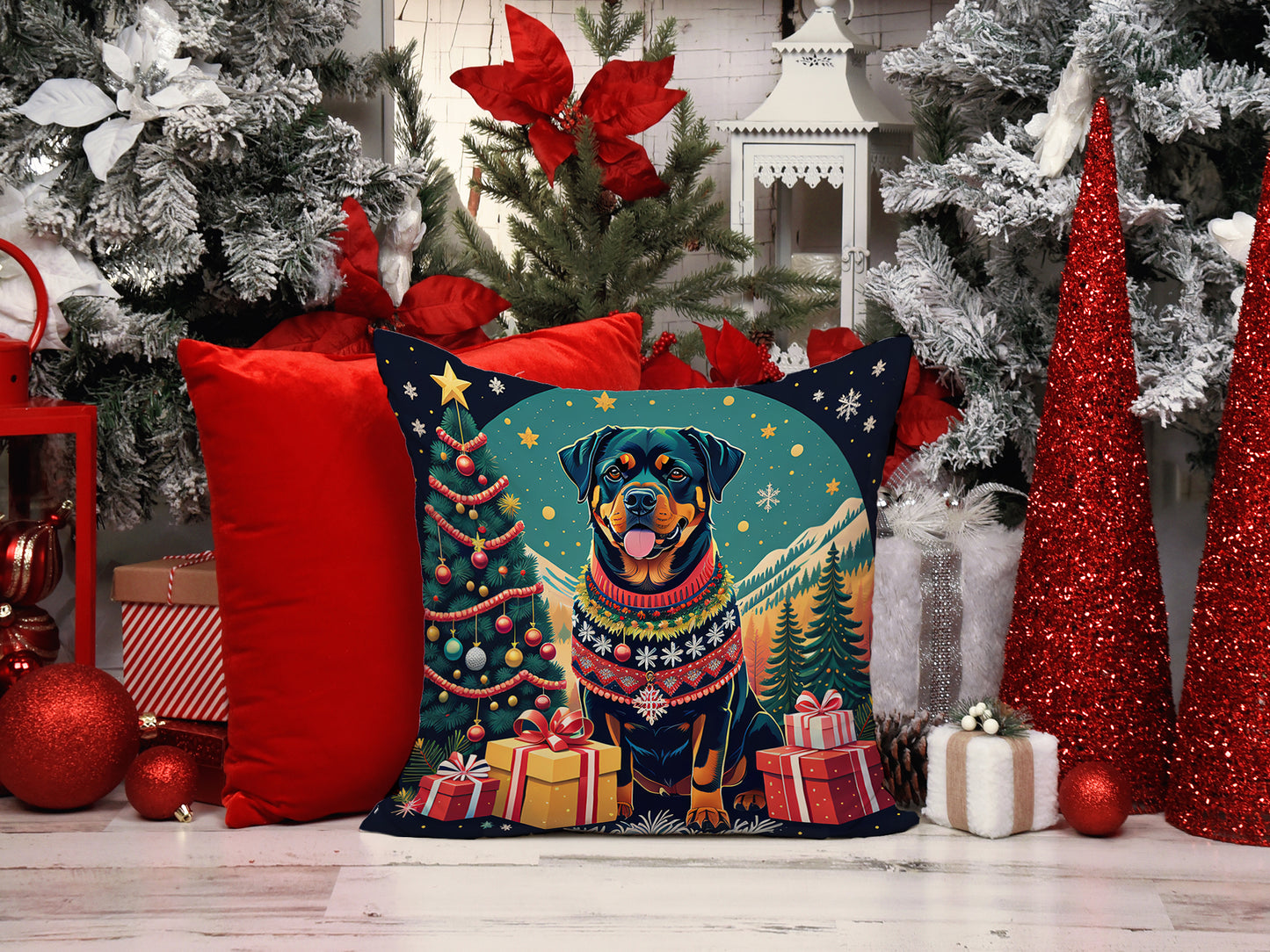 Rottweiler Christmas Throw Pillow