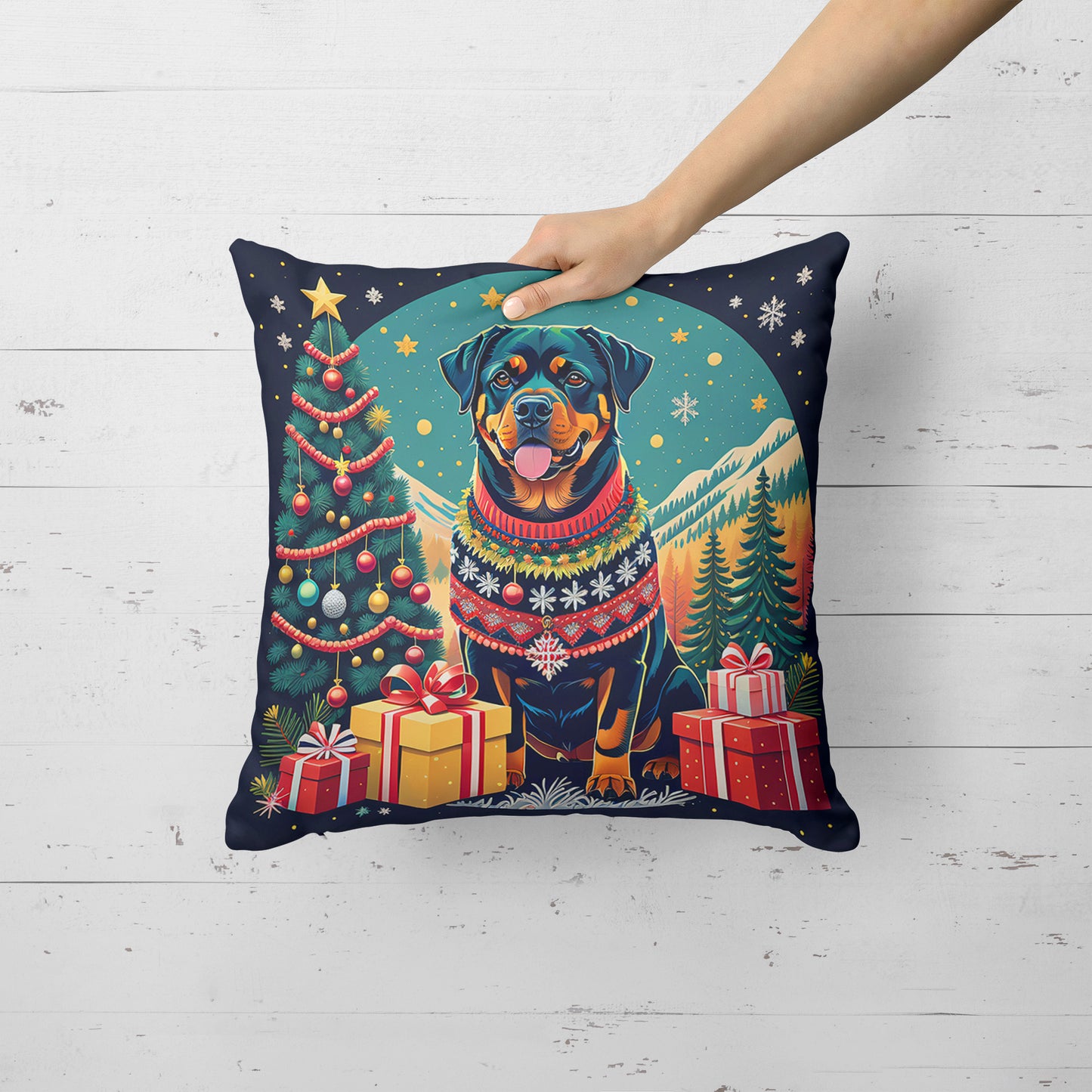 Rottweiler Christmas Throw Pillow