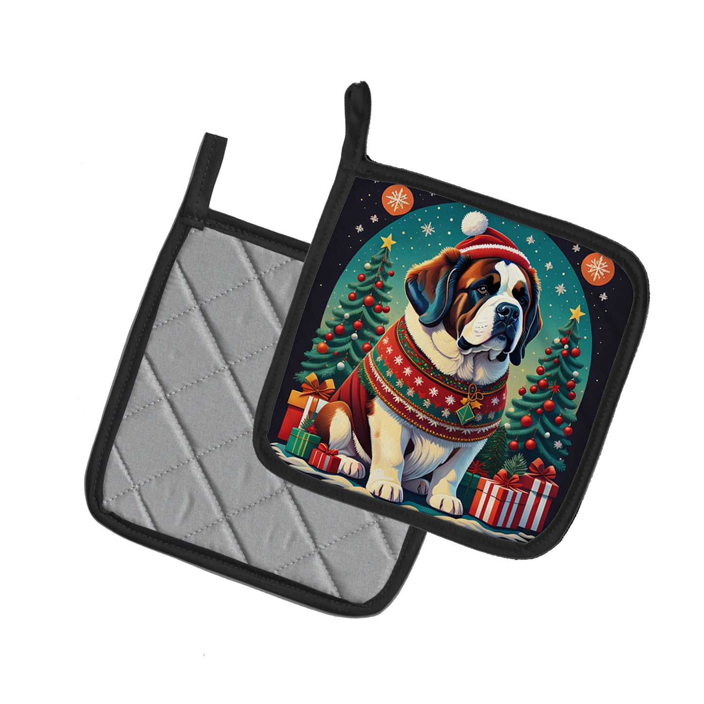 Saint Bernard Christmas Pair of Pot Holders