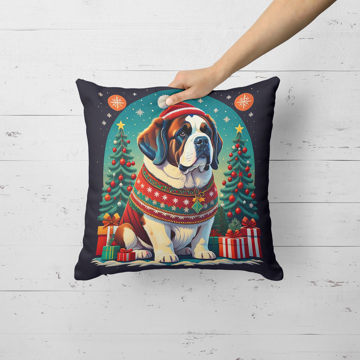 Saint Bernard Christmas Throw Pillow