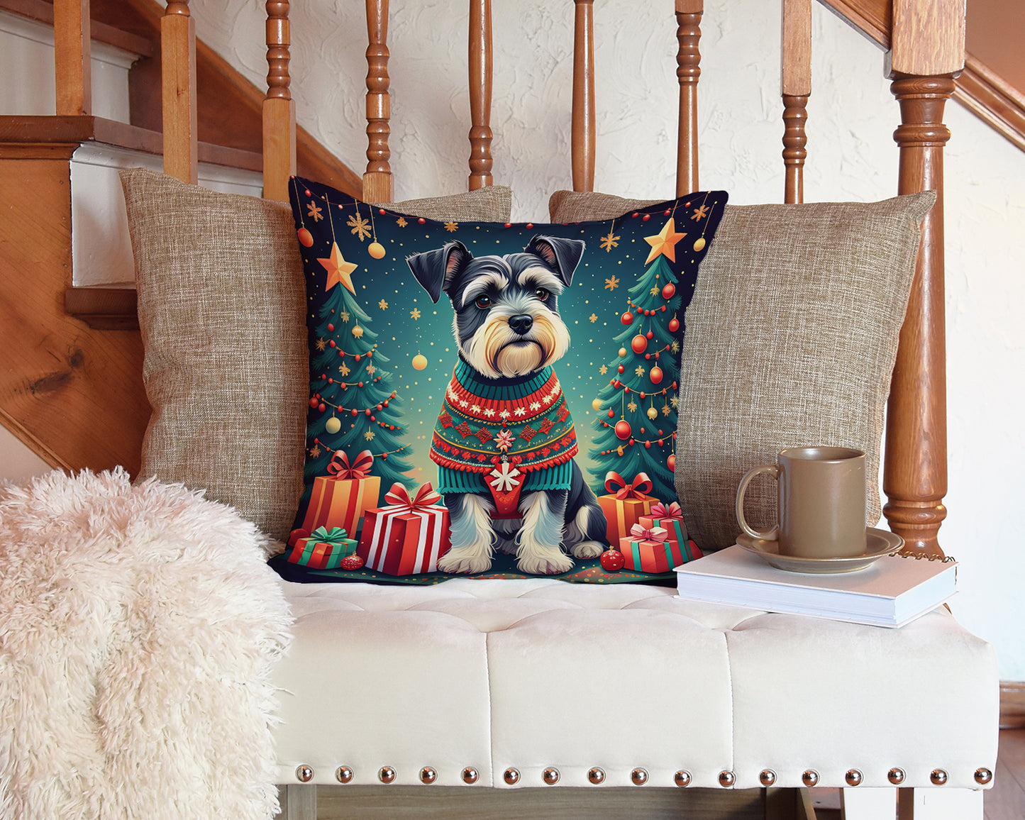 Schnauzer Christmas Throw Pillow