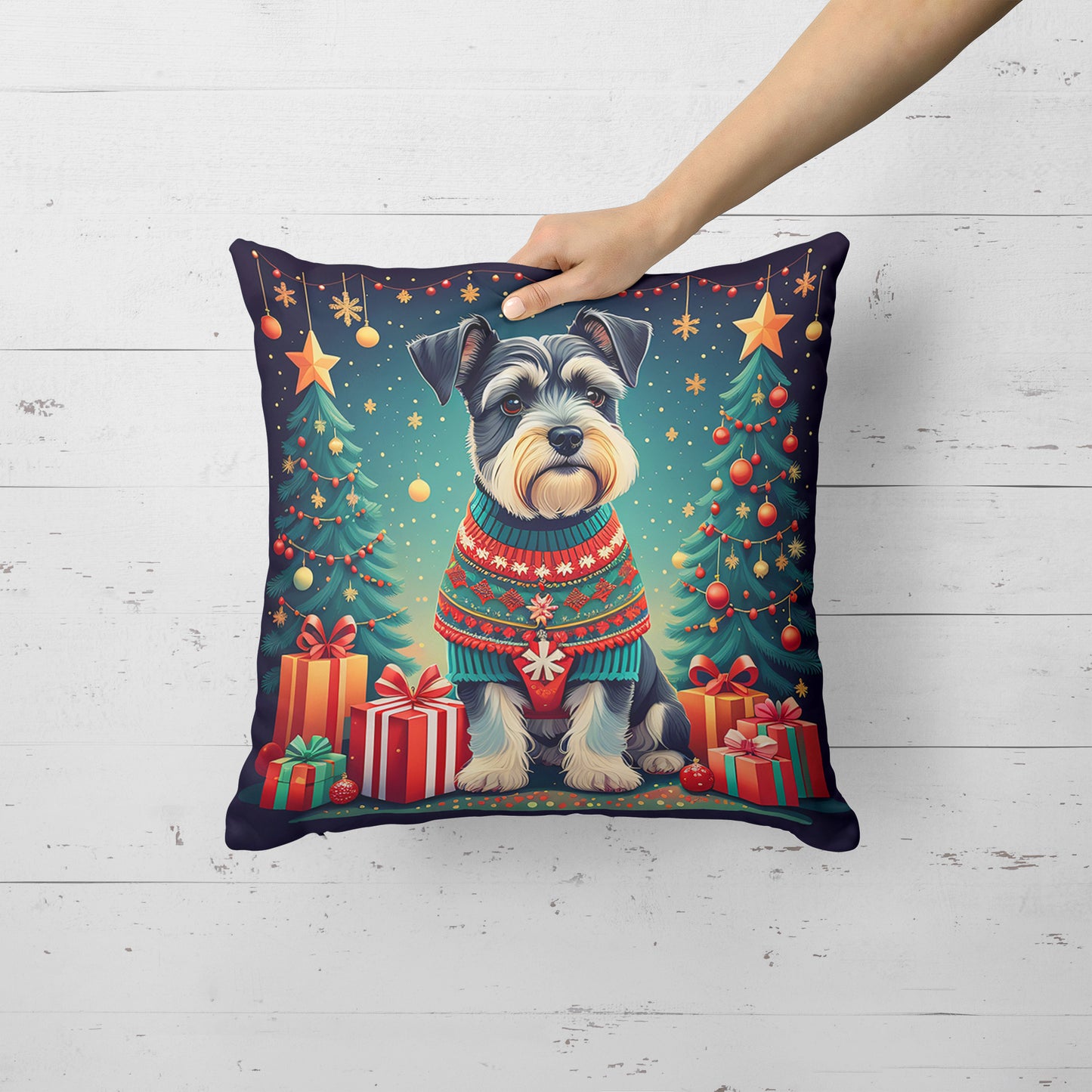 Schnauzer Christmas Throw Pillow