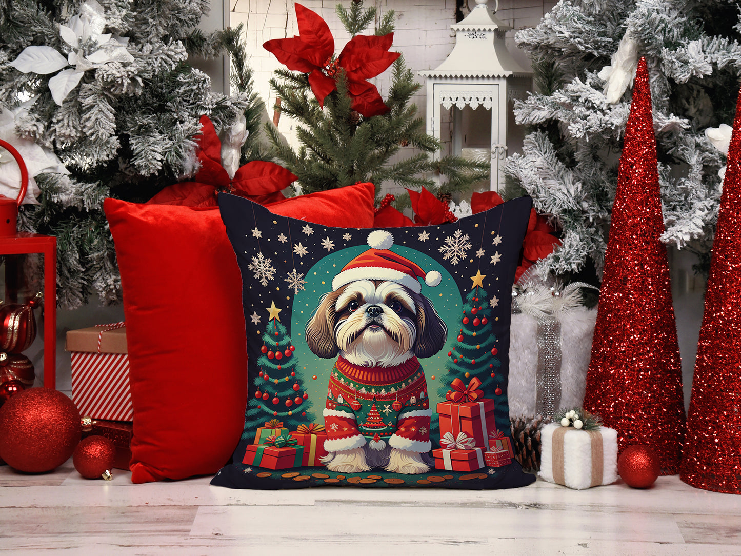 Shih Tzu Christmas Throw Pillow