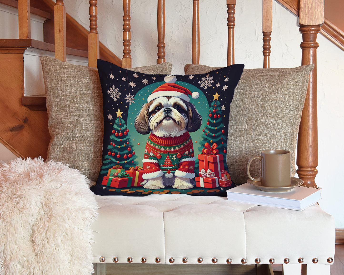 Shih Tzu Christmas Throw Pillow