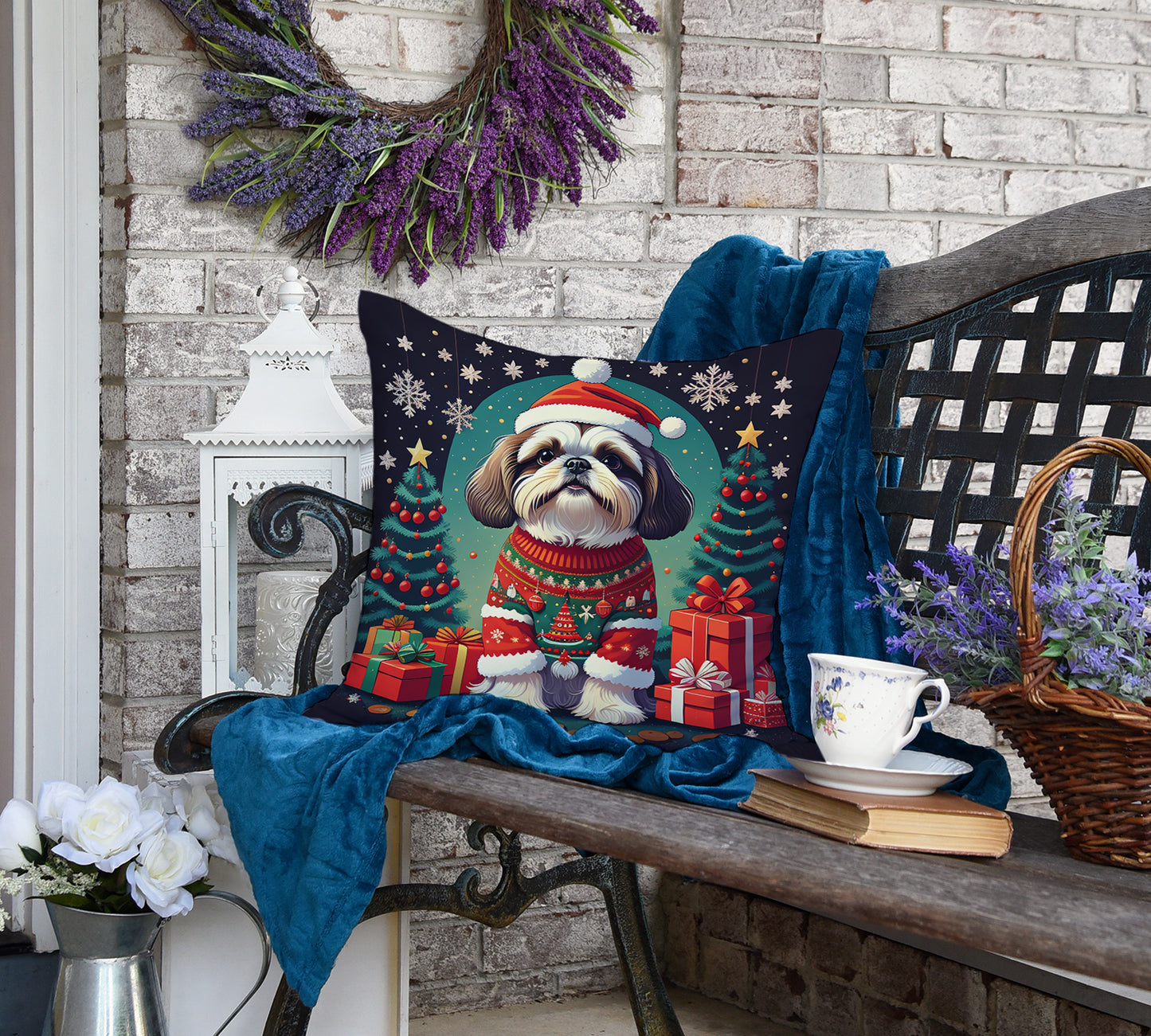 Shih Tzu Christmas Throw Pillow