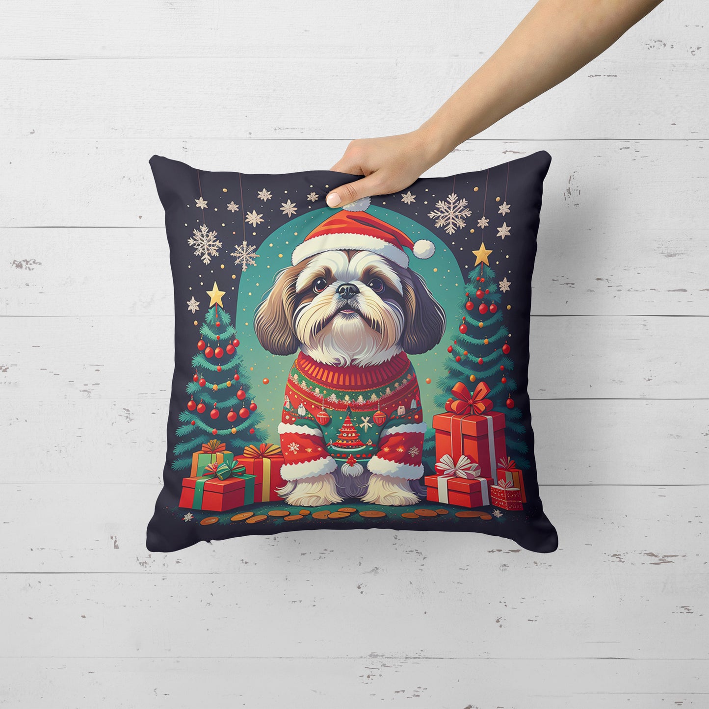 Shih Tzu Christmas Throw Pillow