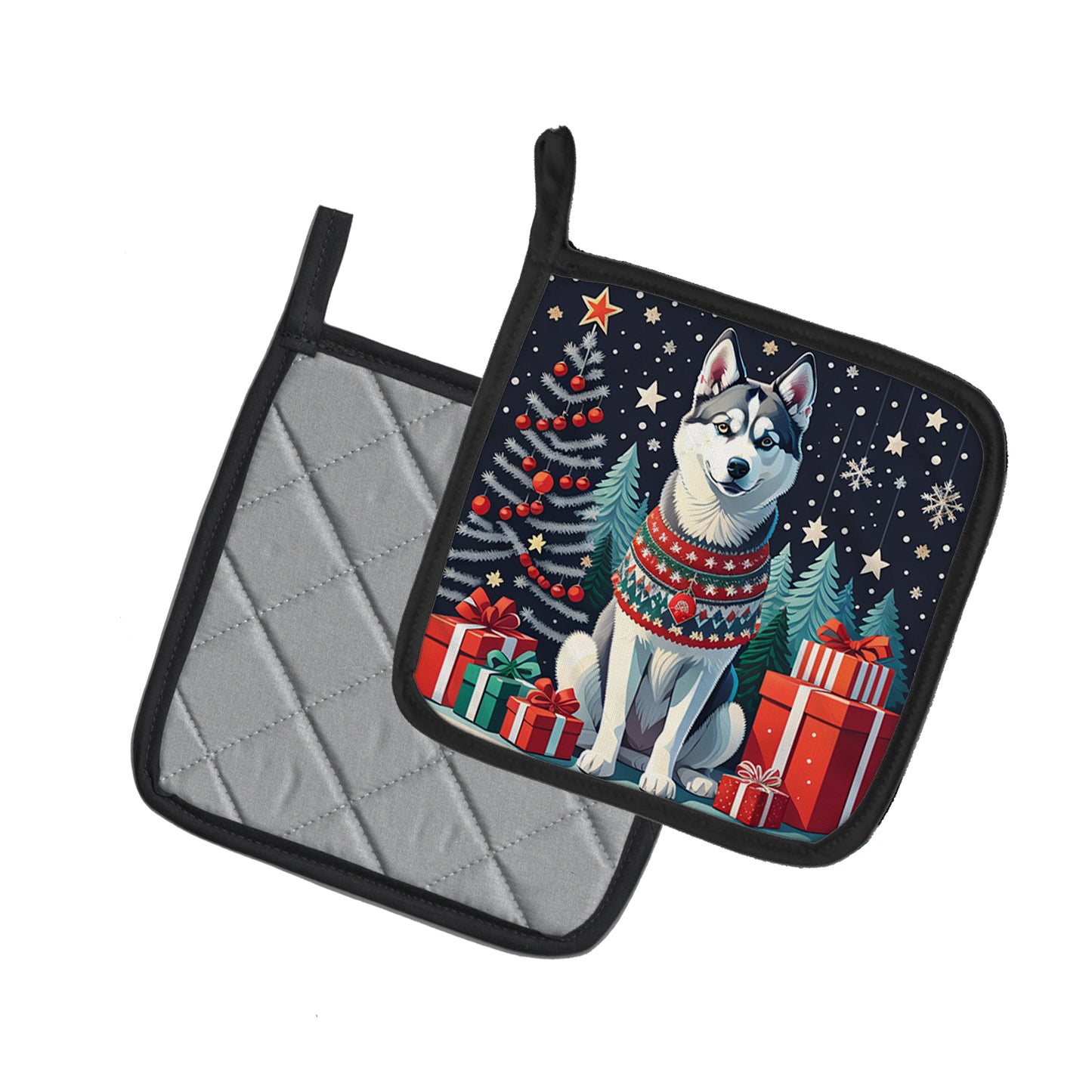 Siberian Husky Christmas Pair of Pot Holders