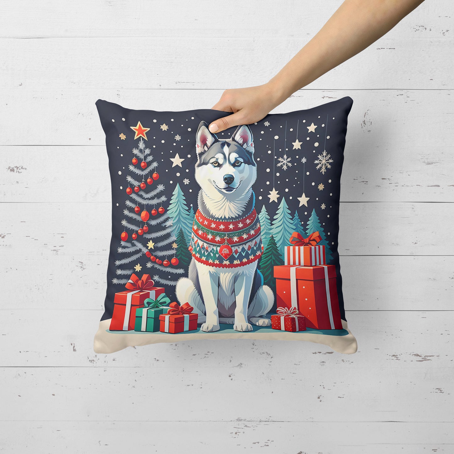 Siberian Husky Christmas Throw Pillow