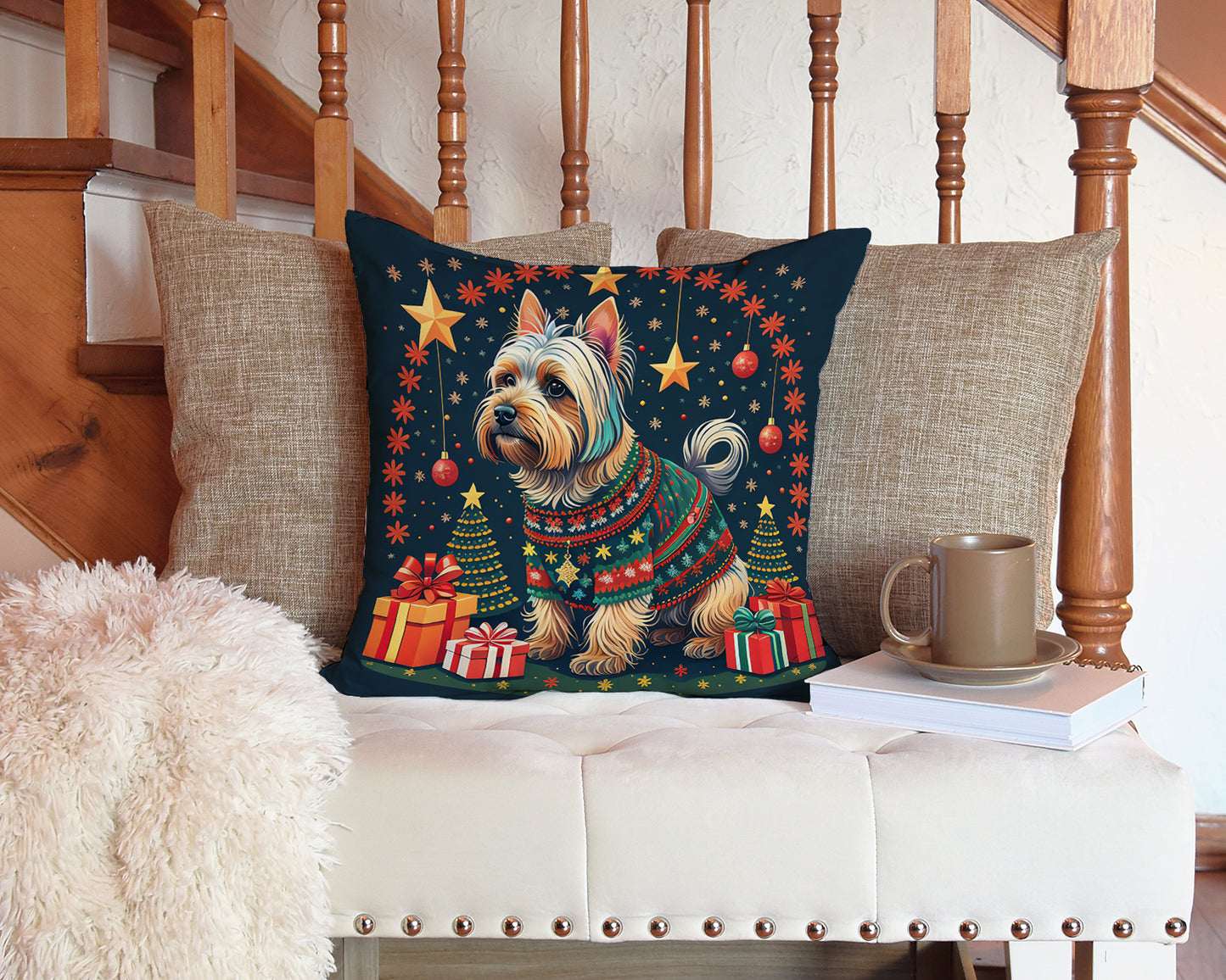 Silky Terrier Christmas Throw Pillow