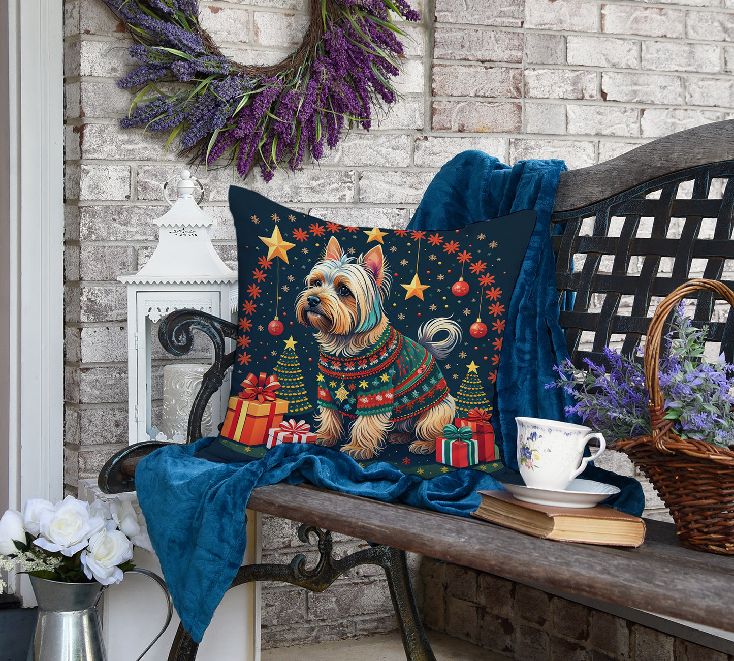 Silky Terrier Christmas Throw Pillow