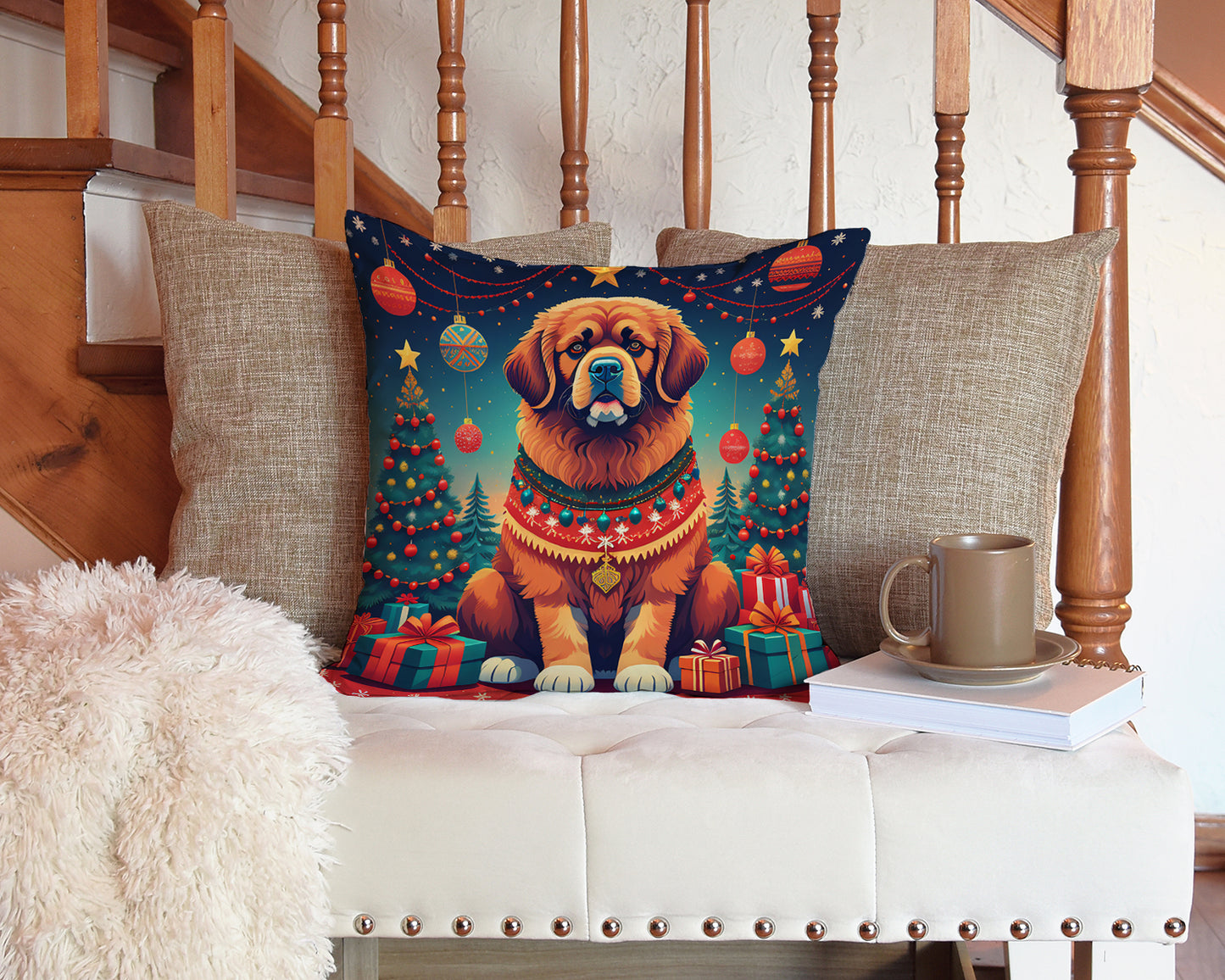 Tibetan Mastiff Christmas Throw Pillow