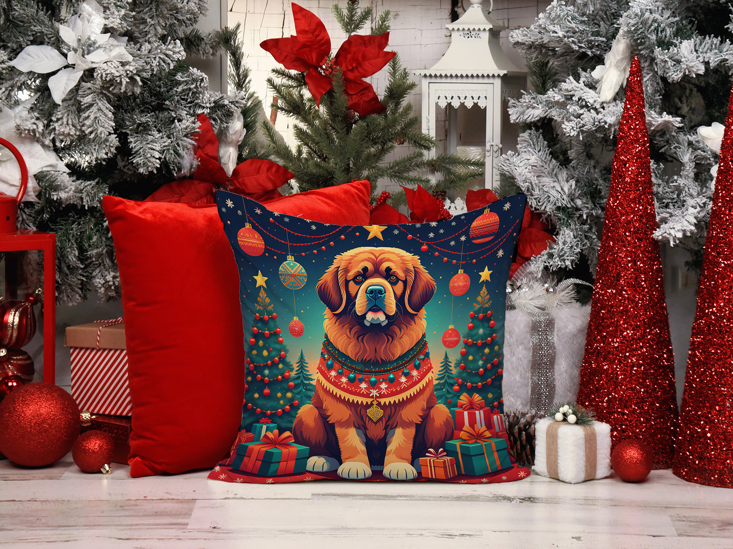 Tibetan Mastiff Christmas Throw Pillow