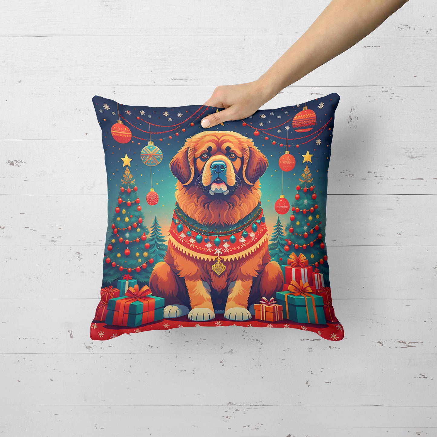 Tibetan Mastiff Christmas Throw Pillow