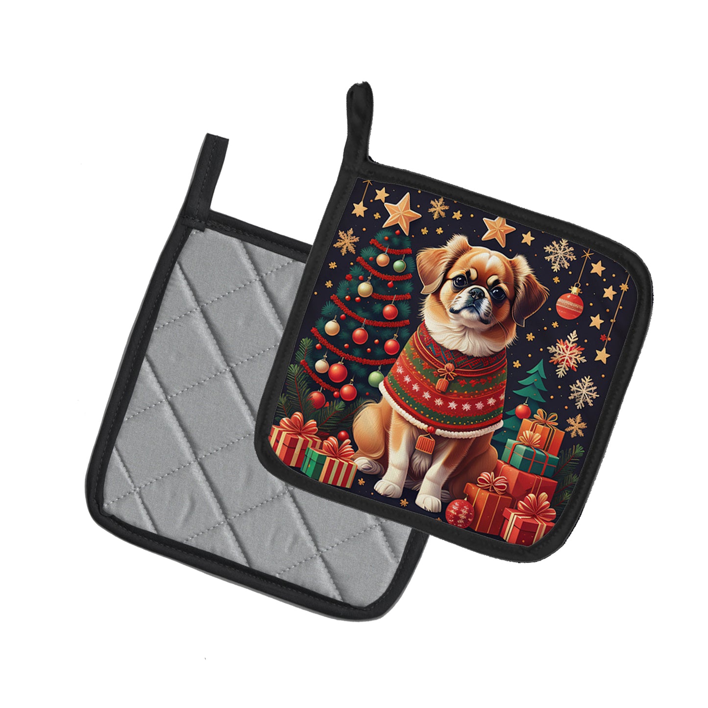 Tibetan Spaniel Christmas Pair of Pot Holders