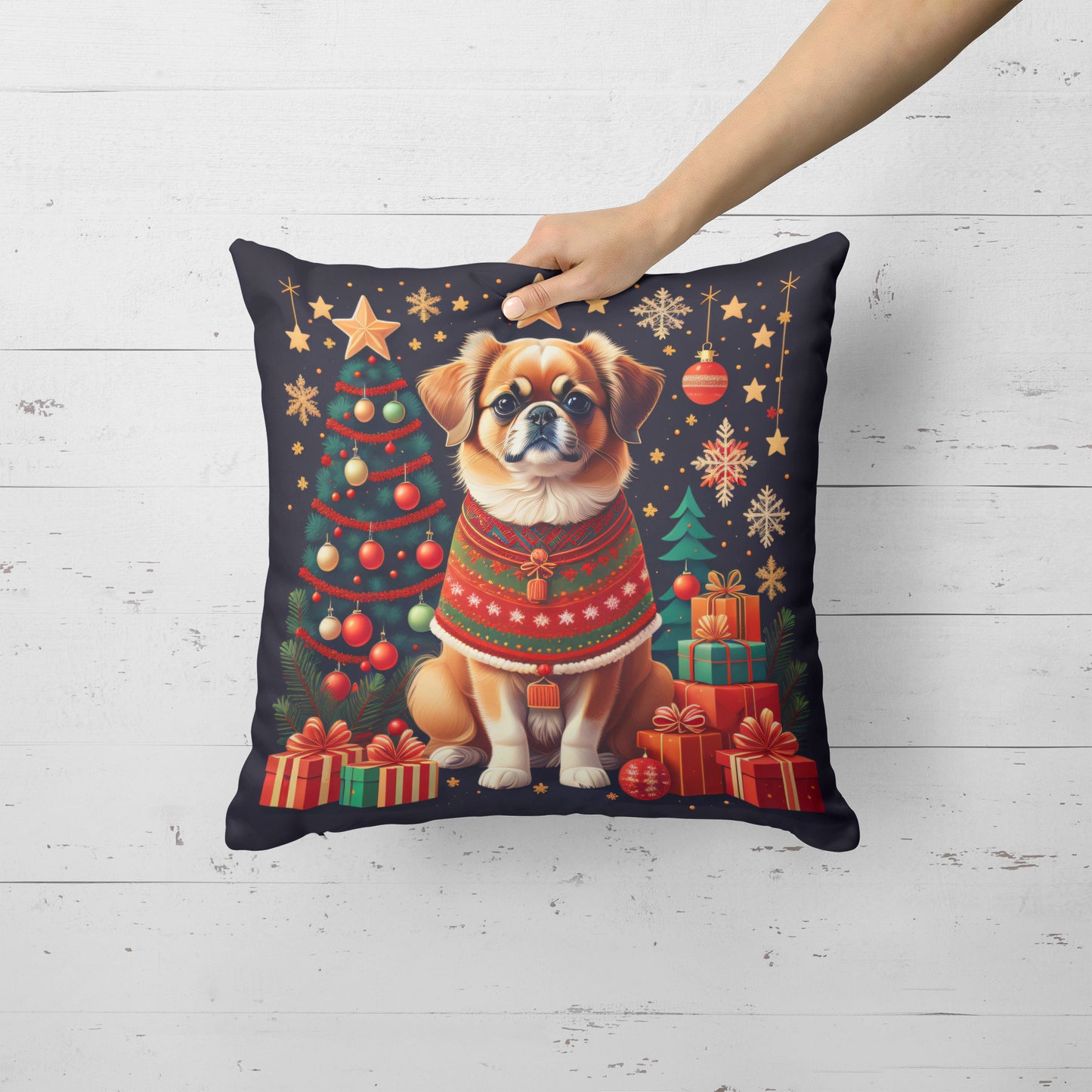 Tibetan Spaniel Christmas Throw Pillow