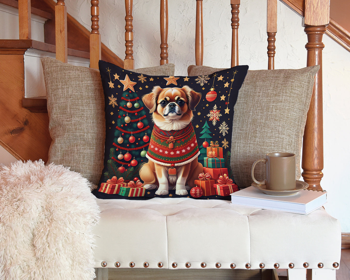 Tibetan Spaniel Christmas Throw Pillow