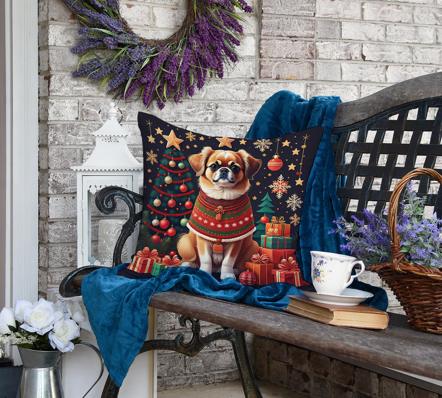 Tibetan Spaniel Christmas Throw Pillow