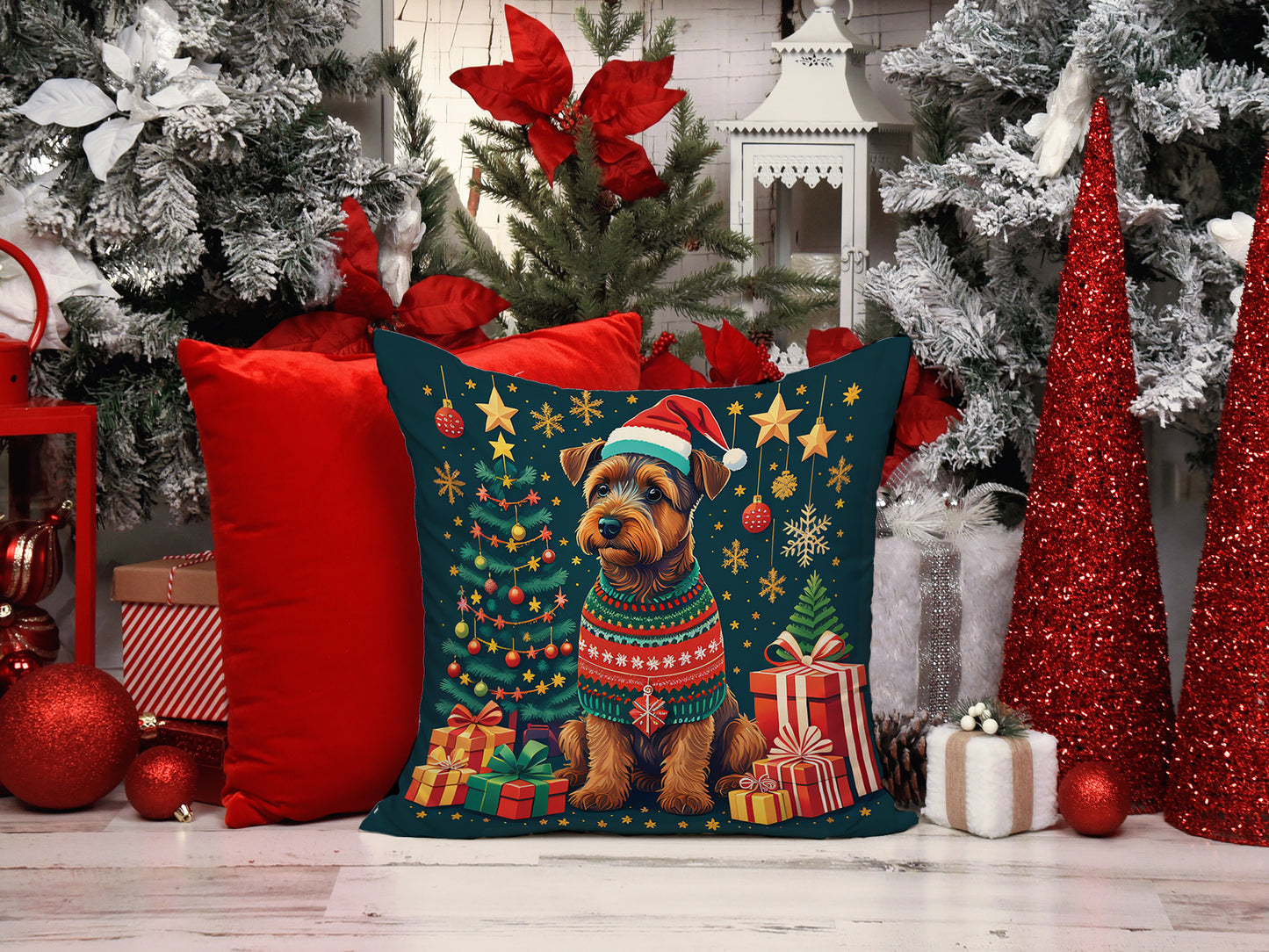 Welsh Terrier Christmas Throw Pillow