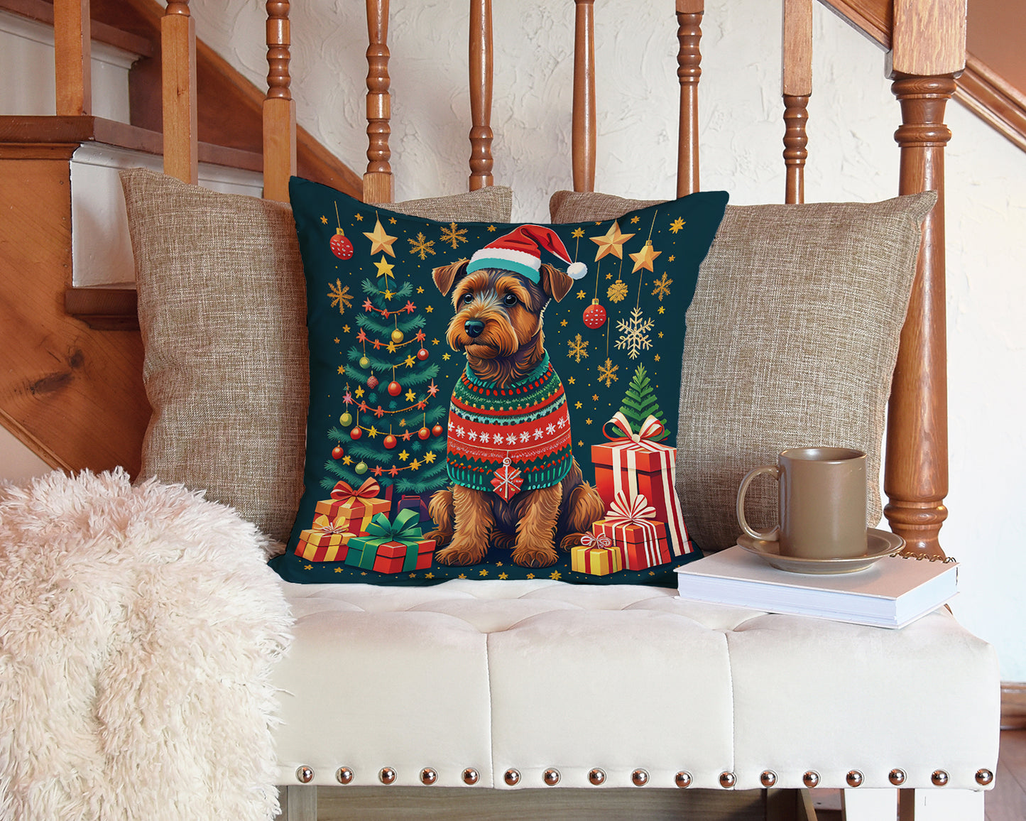 Welsh Terrier Christmas Throw Pillow