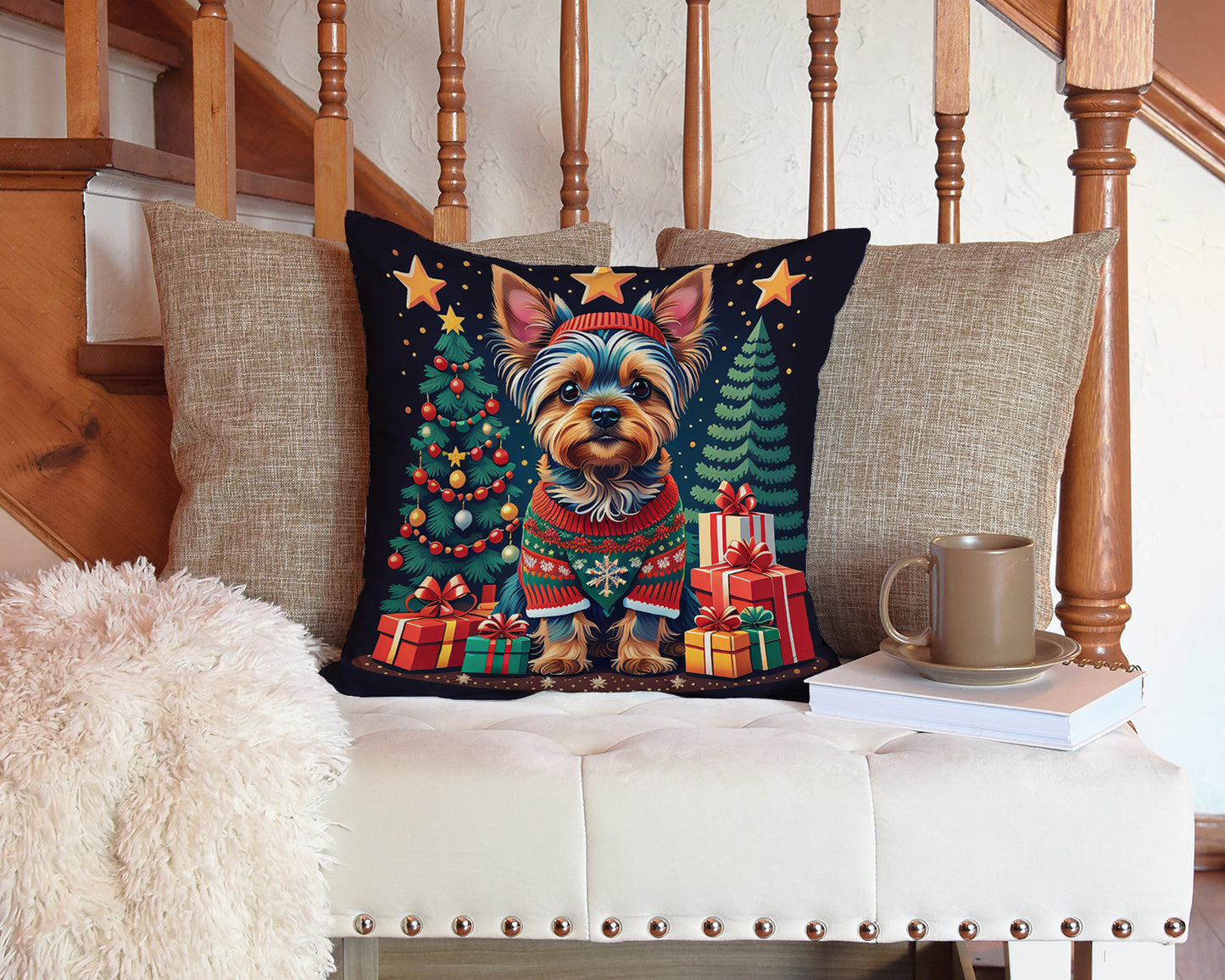 Yorkie Yorkshire Terrier Christmas Throw Pillow