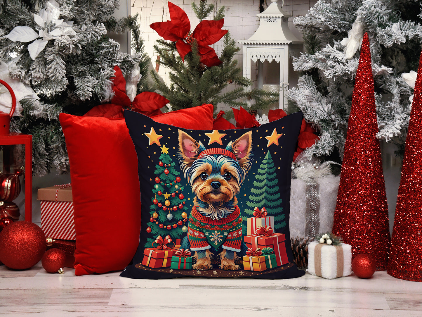 Yorkie Yorkshire Terrier Christmas Throw Pillow