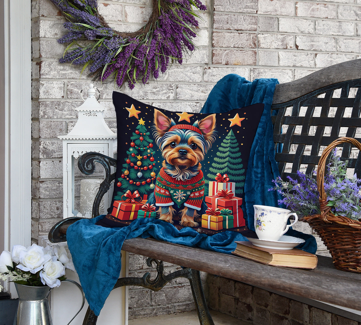 Yorkie Yorkshire Terrier Christmas Throw Pillow