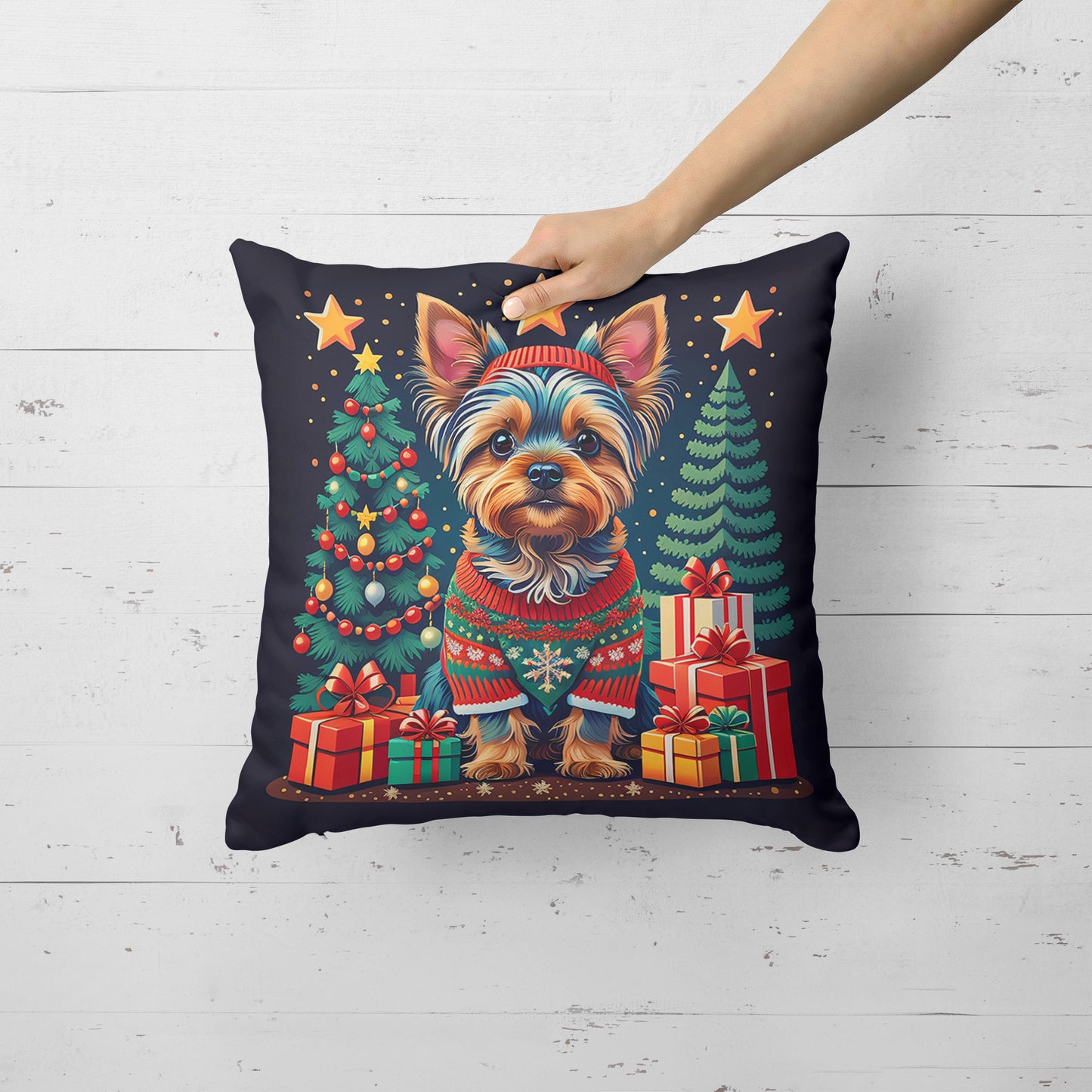 Yorkie Yorkshire Terrier Christmas Throw Pillow