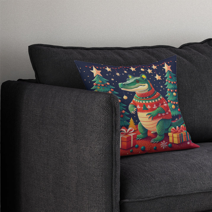 Alligator Christmas Throw Pillow