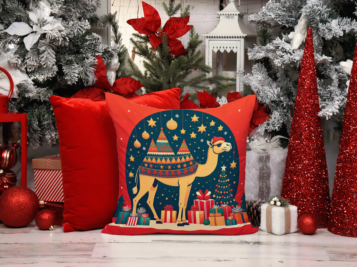 Camel Christmas Throw Pillow