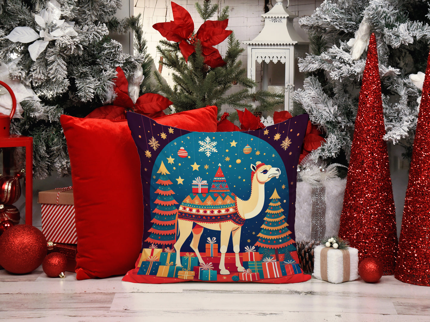 Camel Christmas Throw Pillow