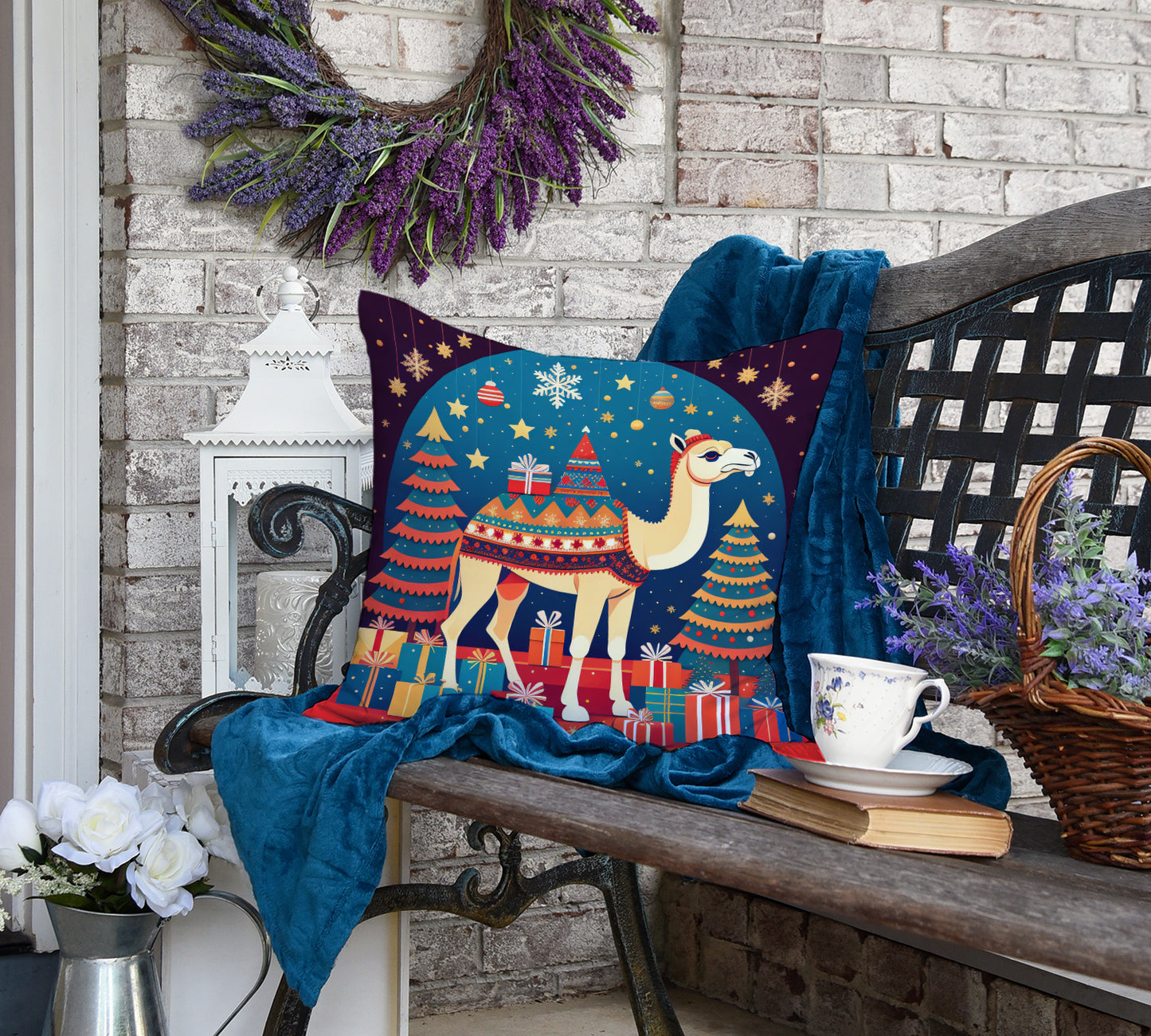 Camel Christmas Throw Pillow