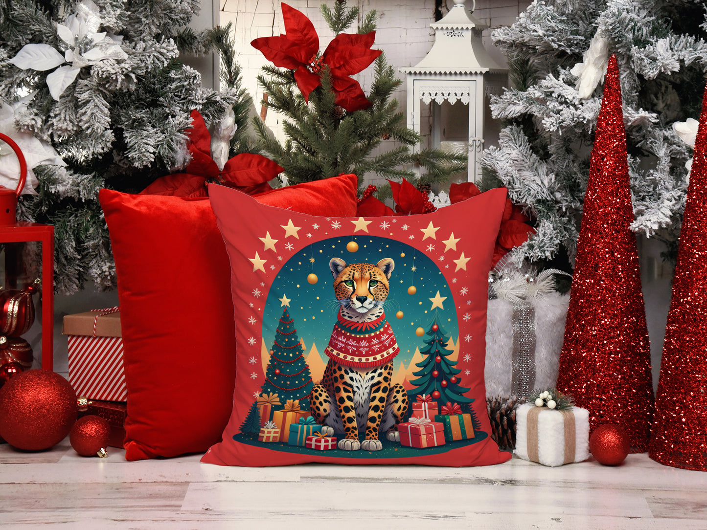 Cheetah Christmas Throw Pillow