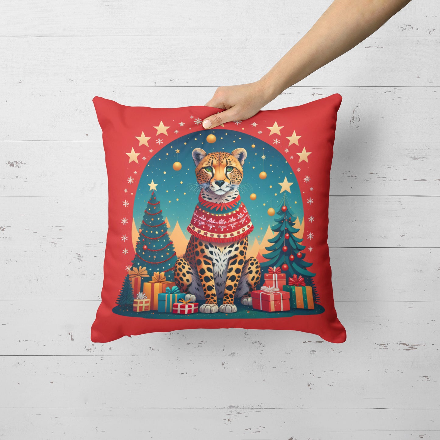 Cheetah Christmas Throw Pillow