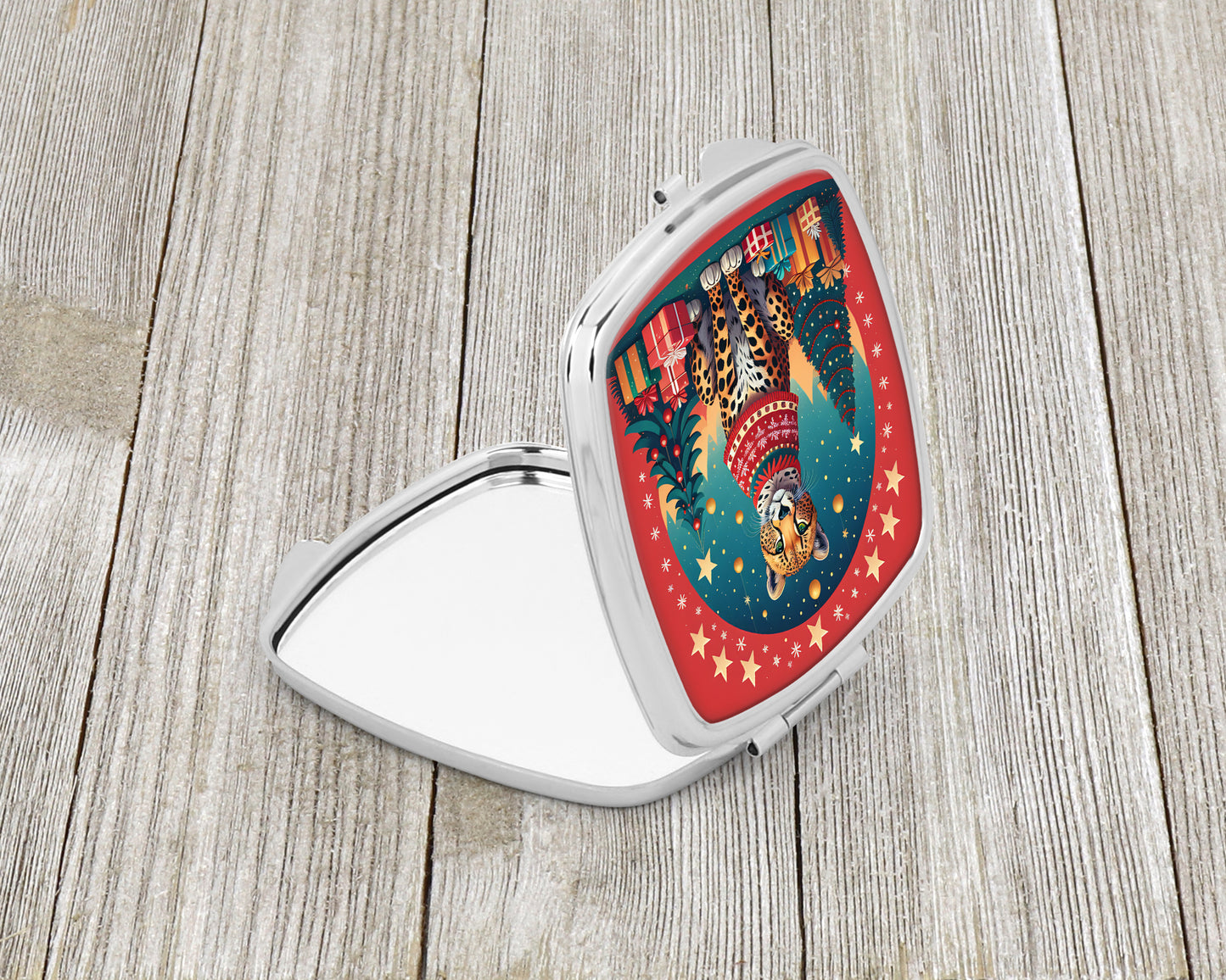 Cheetah Christmas Compact Mirror