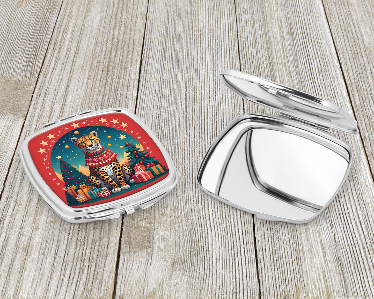 Cheetah Christmas Compact Mirror