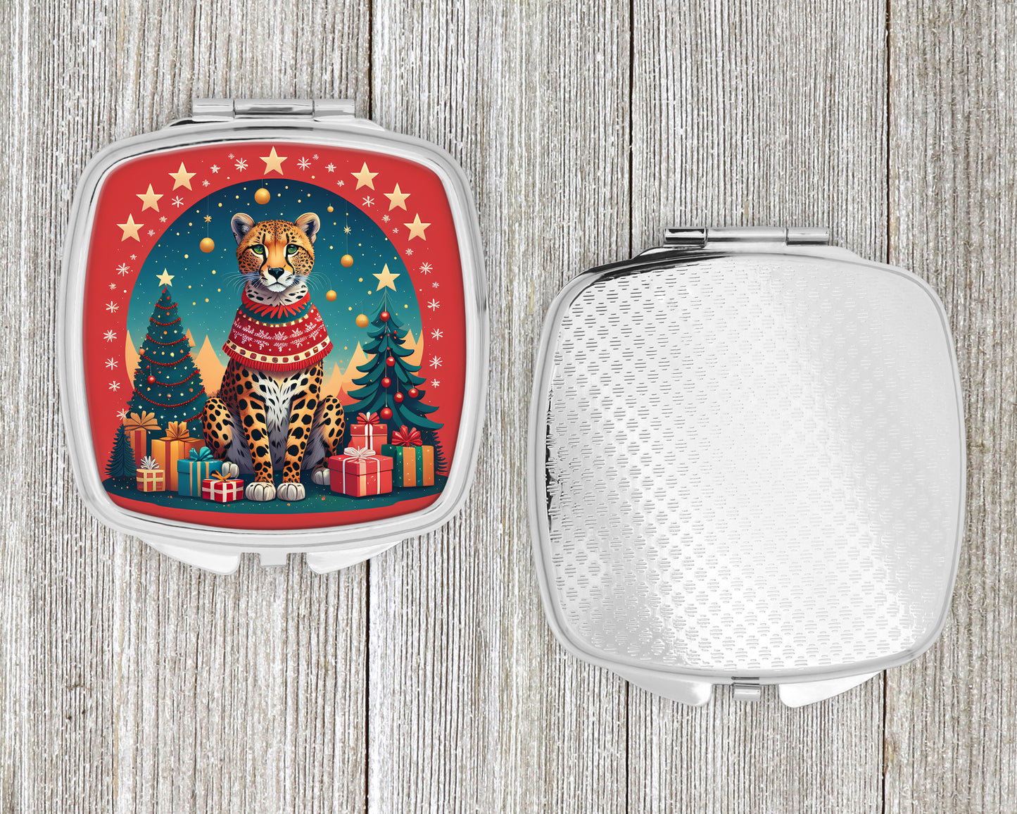 Cheetah Christmas Compact Mirror