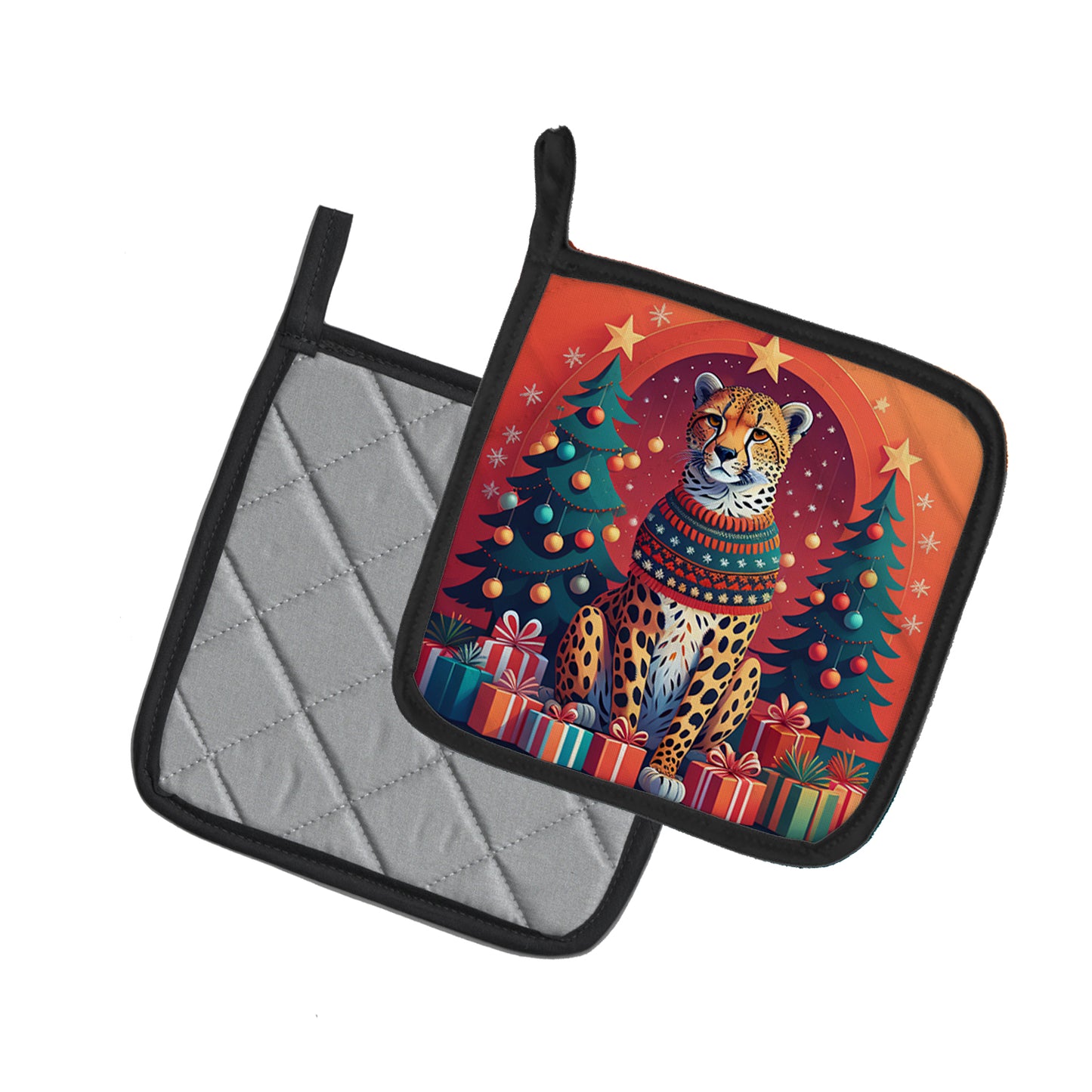 Cheetah Christmas Pair of Pot Holders