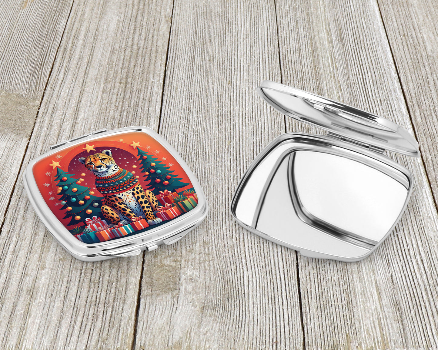 Cheetah Christmas Compact Mirror