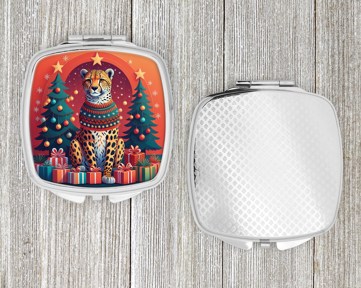 Cheetah Christmas Compact Mirror