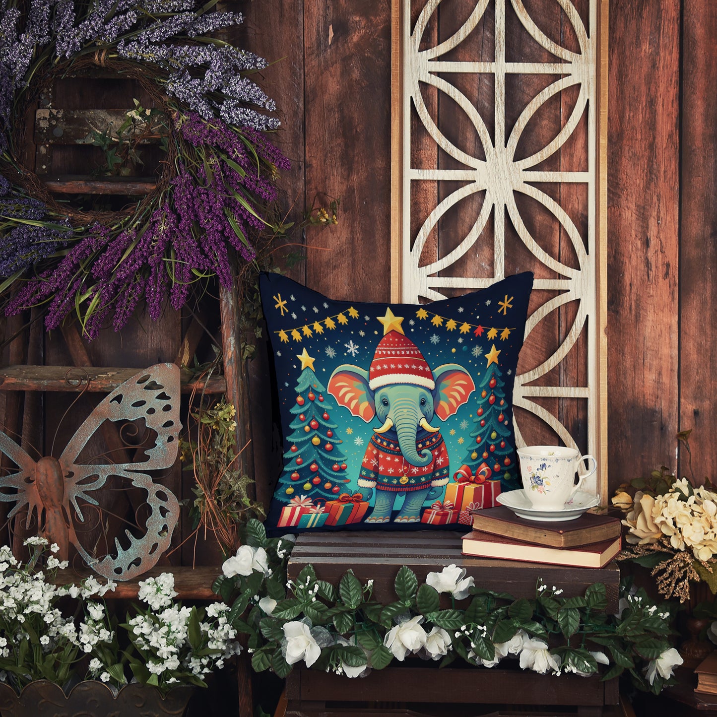 Elephant Christmas Throw Pillow